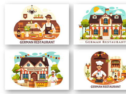 10 German Food Restaurant Illustration