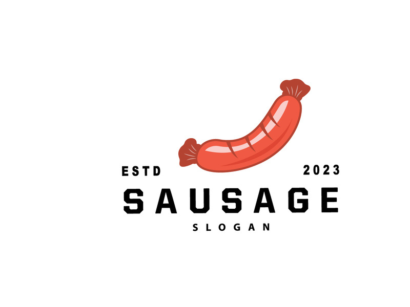 Sausage Logo, Vector Meat Fork and the Sausage Food