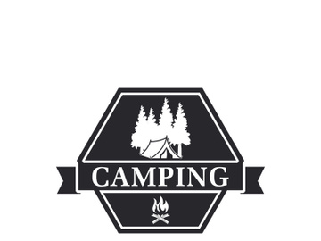 Pine trees and camping tent textured logo design vector illustration preview picture