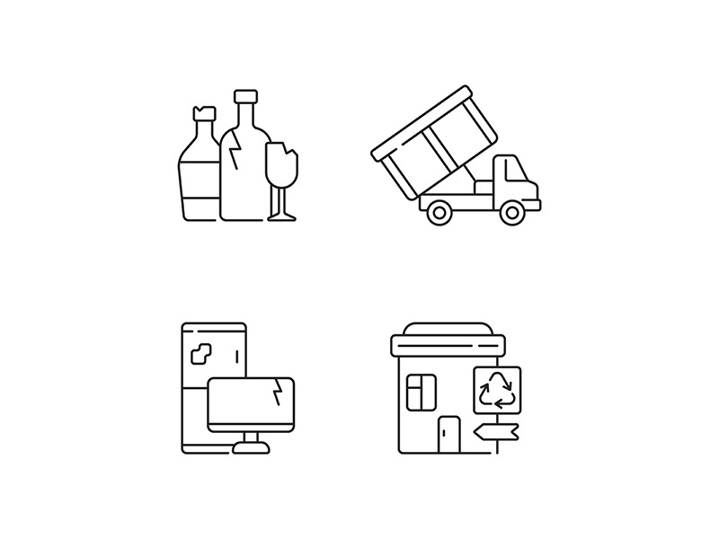 Garbage management linear icons set