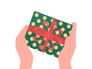 Hands give wrapped gift flat color vector object preview picture