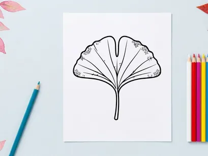 Ginkgo-Blatt-Illustration, die natürliche Schönheit und botanische Details zeigt. Künstlerische botanische Zeichnung mit Betonung auf Pflanzenstruktur und Eleganz.