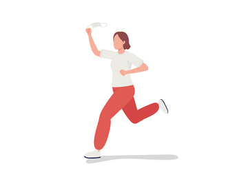 Running girl removes mask semi flat color vector character preview picture