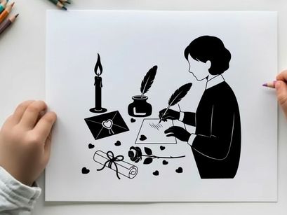 Victorian silhouette of a woman writing a letter by candlelight