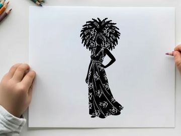 Silhouette of woman in ornate dress and headdress preview picture