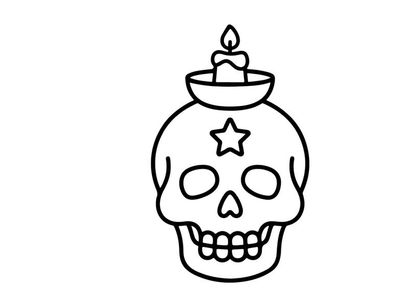 Halloween skull candle holder with lit flame. Spooky ceramic jar for festive autumn decor and gothic celebrations.