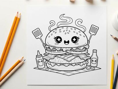 Cute burger character cooking vector illustration flat design