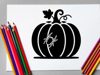 Halloween-Kürbis mit Spinnen- und Fledermaus-Silhouette für Herbstdekoration