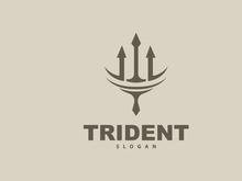 Neptune Poseidon Trident Logo, Spear Simple Vintage Template Design