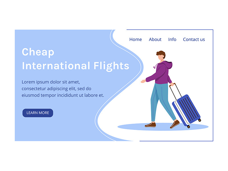 Cheap international flights landing page vector template