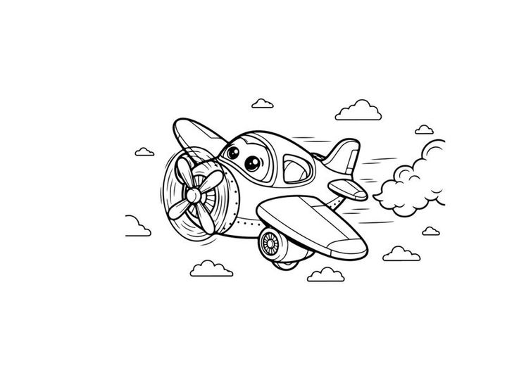 Cute cartoon airplane flying in sky vector illustration