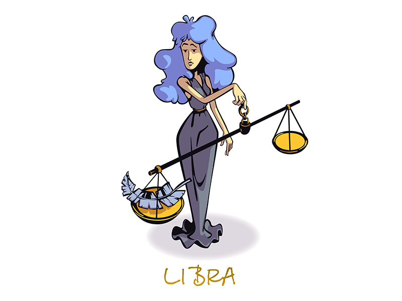 Libra zodiac sign woman flat cartoon vector illustration