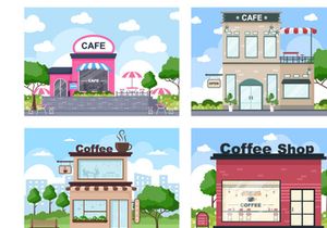 16 Coffeehouse, Cafe or Ice Cream Shop Illustration