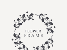 Floral frame flower round shape emblem logotype isolated on white background, leaves luxury linear logo circle style boutique