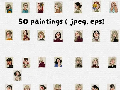 Vintage Portrait Illustration Bundle – Soft Aesthetic Girls Collection