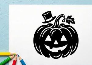 Halloween Pumpkin with Jack-o'-Lantern Face and Top Hat