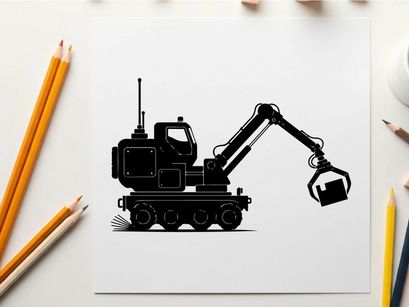 Silhouette of a heavy duty excavator machine in profile view