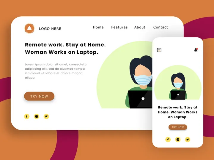 Remote Work. Stay at Home. Woman Works at a Laptop