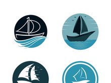 Sailboat boat on sea ocean wave with logo design simple ship