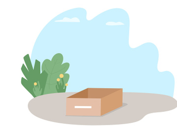 Cardboard box on street 2D vector web banner, poster preview picture