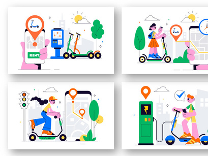10 Electric Scooter Rental Service Illustration