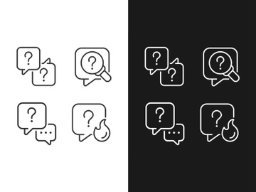 Question marks and speech bubbles linear icons set preview picture