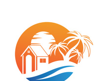 Minimalist icon sunset beach house logo design template