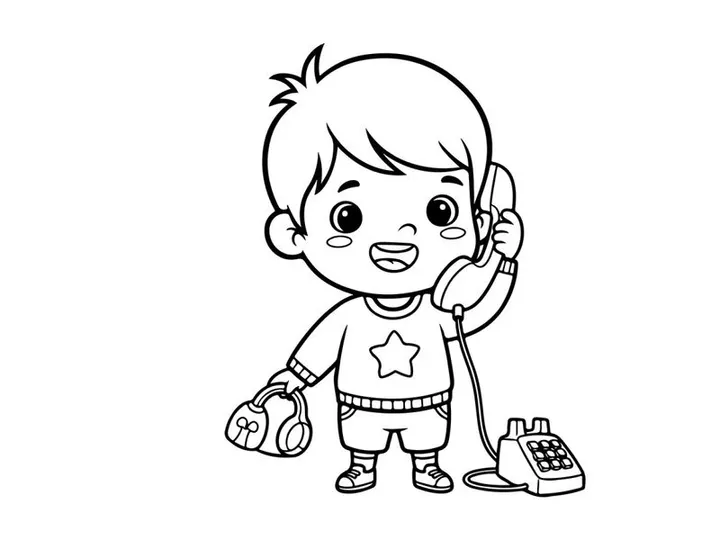 cute boy talking on retro phone vector illustration