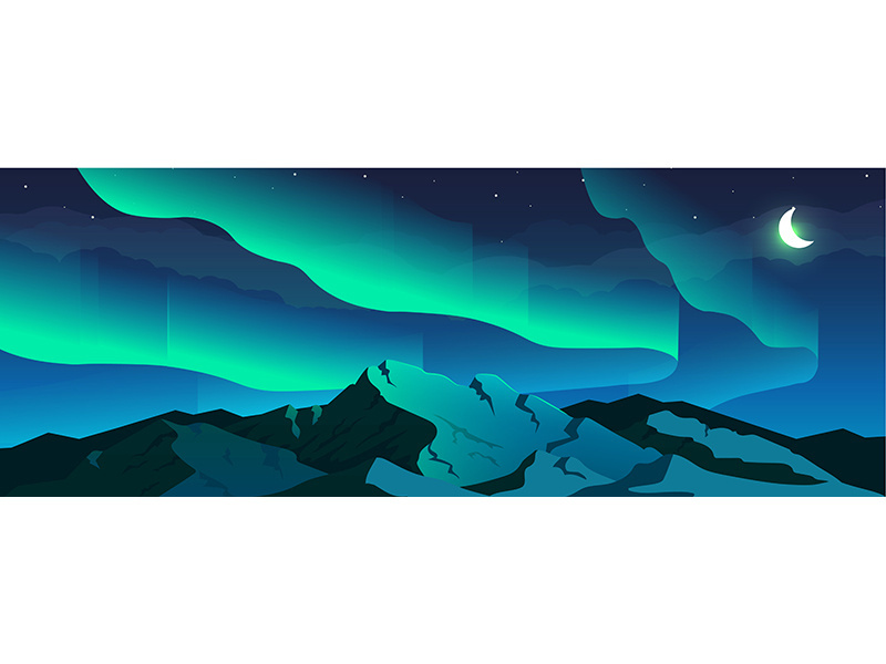 Aurora borealis phenomenon flat color vector illustration