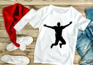 A silhouette of a man jumping in the air with arms outstretched and legs bent