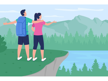 Backpacker couple in countryside flat color vector illustration preview picture