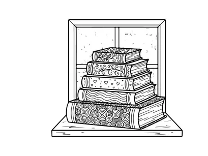 Livros vintage empilhados em nicho de vidro com cenário natalino de flocos de neve para decoração de feriados