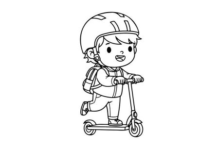 Child riding scooter with helmet vector illustration