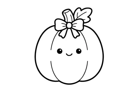 Cute smiling pumpkin with a bow for Halloween celebration. Friendly autumn squash character with floral ribbon decoration for festive fall designs.