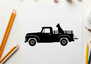 Silhouette of a dog in the back of a vintage pickup truck