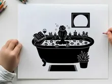 Silhouette of a woman relaxing in a bubble bath