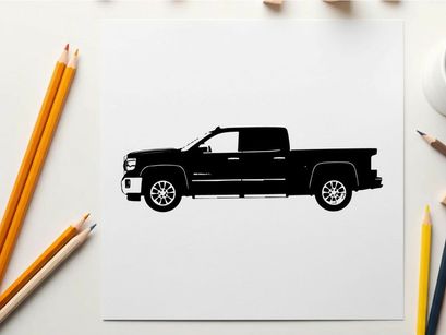 Silhouette of a pickup truck against a white background