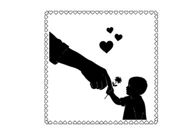 Silhouette of a child receiving a flower with hearts preview picture