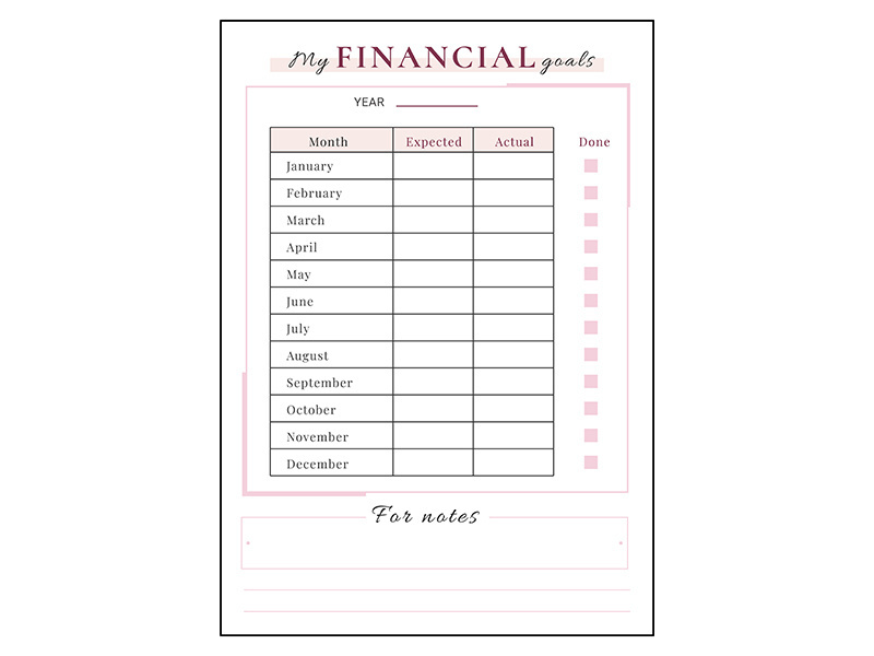 Finance goals minimalist planner page design