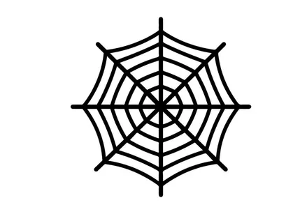 Desain jaring laba-laba geometris untuk dekorasi Halloween. Ilustrasi vektor hitam putih dengan pola araknida rumit.