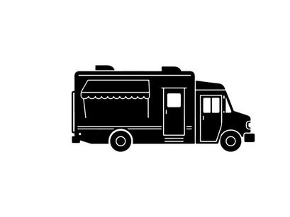 Silhouette of a food truck with awning and service door