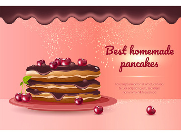 Best homemade pancakes realistic vector product ads banner template preview picture