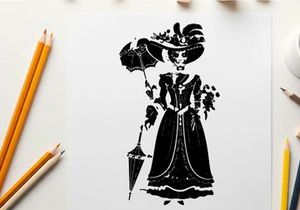 Victorian era silhouette of a woman in elegant attire
