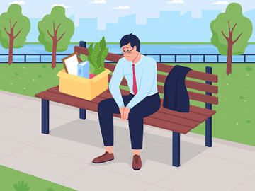 Fired depressed man flat color vector illustration preview picture