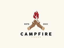 Campfire Logo Design, Bonfire Vector, Adventure Camp Outdoor