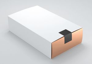 Free Mockup Gold Box with white Cover. 3d rendering