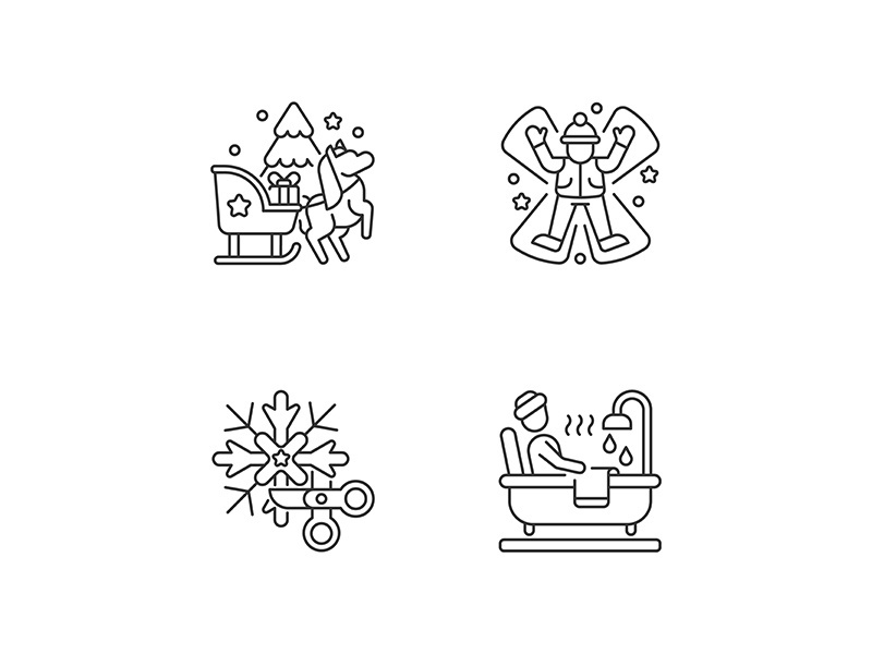 Winter holiday entertainment linear icons set