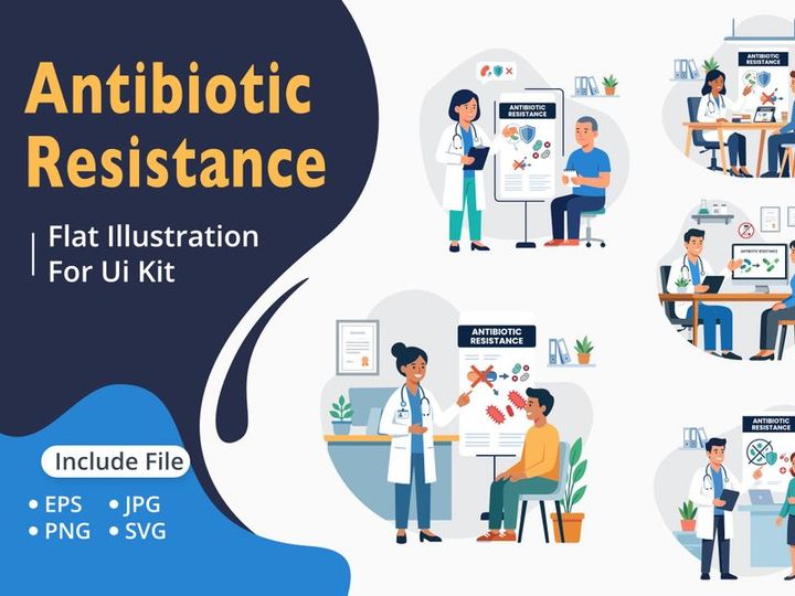 Ilustrasi Datar Resistensi Antibiotik