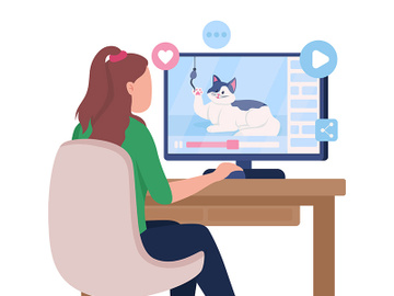 Girl watching funny videos on internet semi flat color vector character preview picture