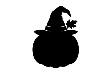 Silhouette de un sombrero de bruja con una escoba y una calabaza